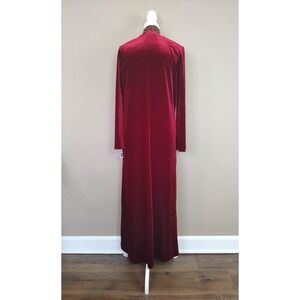 Diamond Tea Red Velvet Leopard Trim Maxi‎ Robe Zipper Front Lounge Dress Small